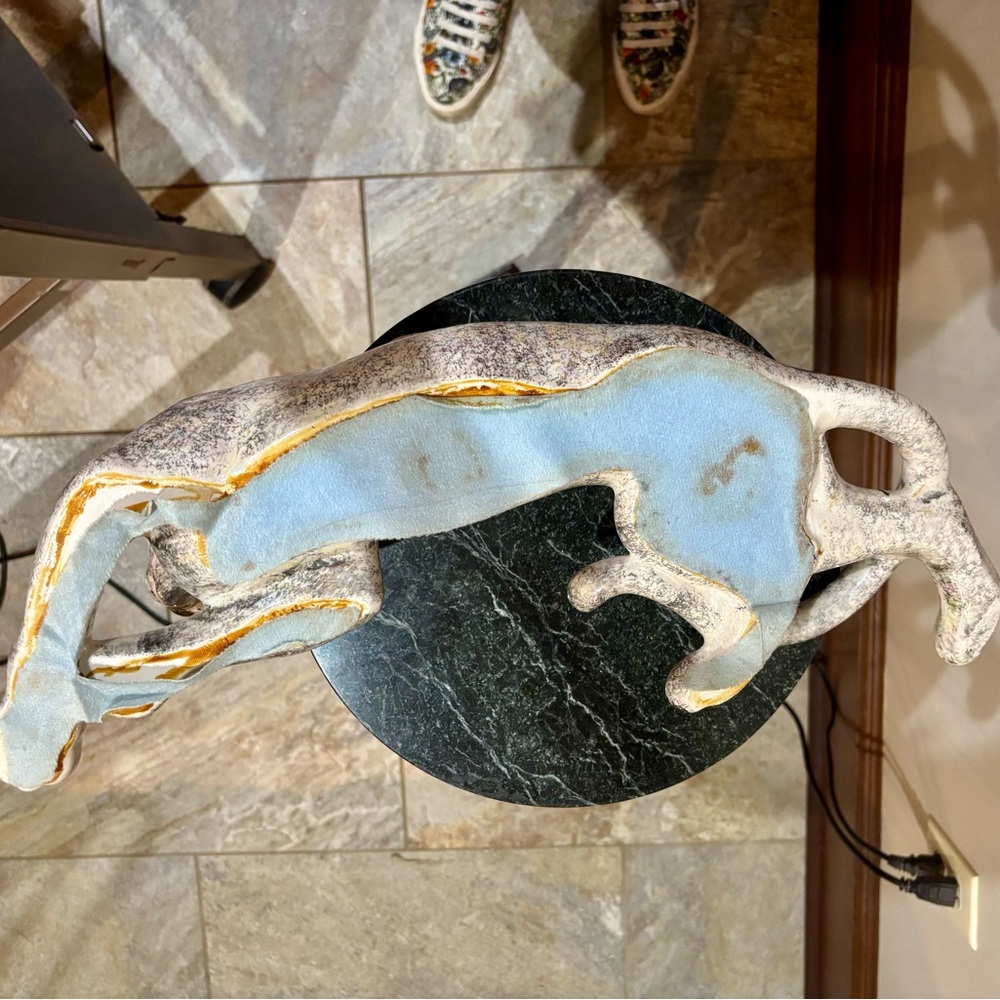 Speckled White Porcelain Leopard Gold Accents Sculpture - Picture 5 of 8